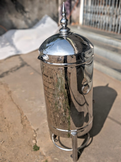 Stainless Steel Round Hundi Donation Box with Kalash in large size.